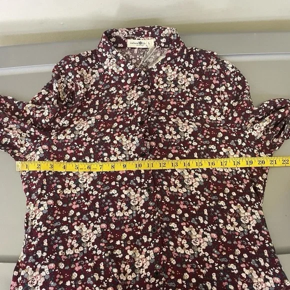 NWT Natural Life Women’s Floral Boho 3/4 Sleeve Collared Shirt Dress Burgundy L - Picture 10 of 14